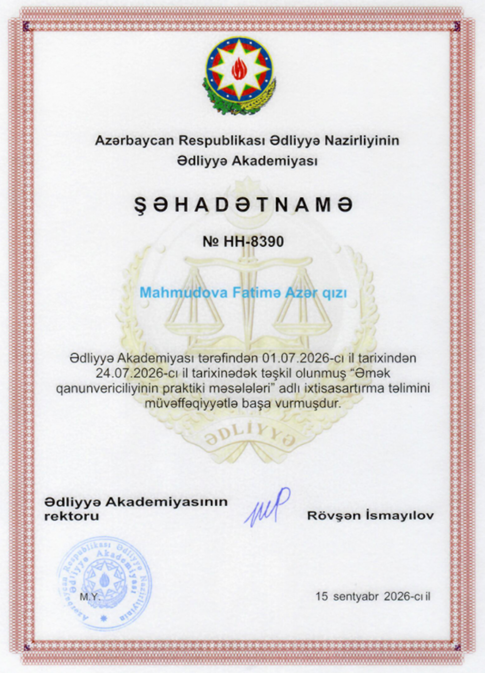 Milli Arxiv İdarəsinin əməkdaşı Ədliyyə Akademiyasının təlimində iştirak edib